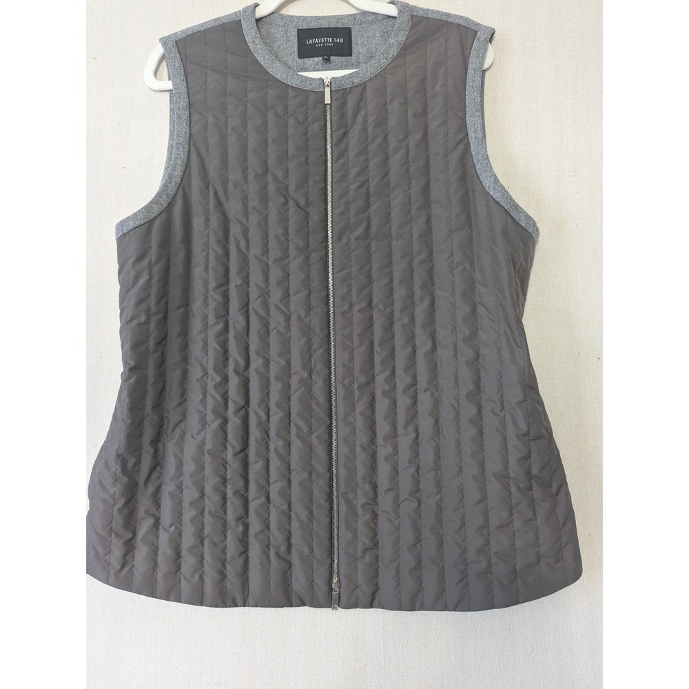 Lafayette 148 New York Bailey Alpine Quilted Wool Cashmere Vest Womens XL Gray